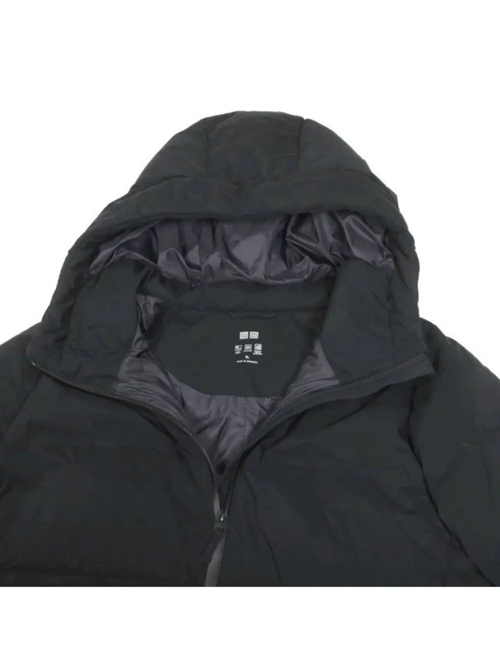 UNIQLO Seamless Down Parka Hooded Full Zip Quilted Cropped Black Size XL /295